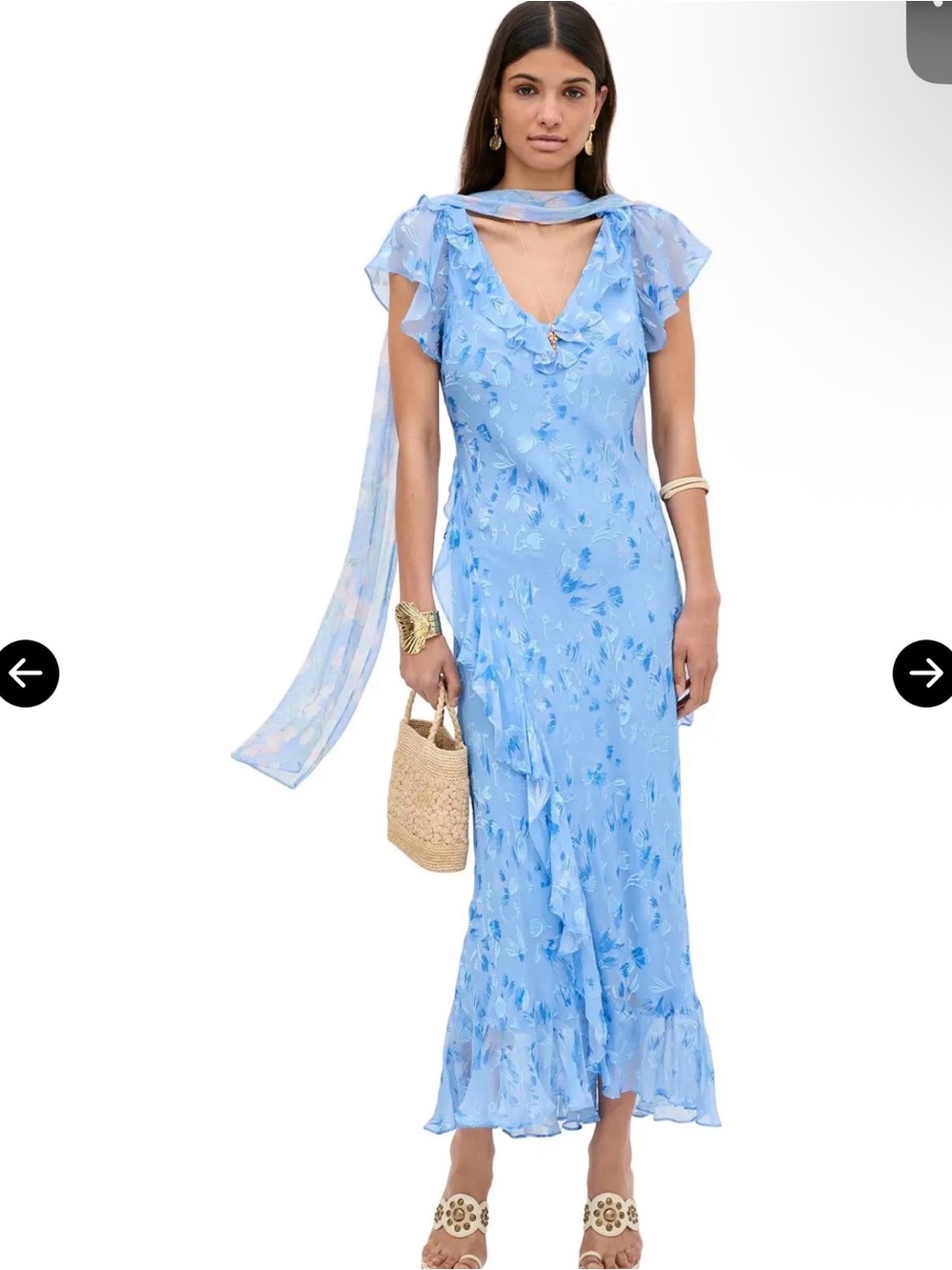 Light Blue Floral Ruffle Maxi Dress